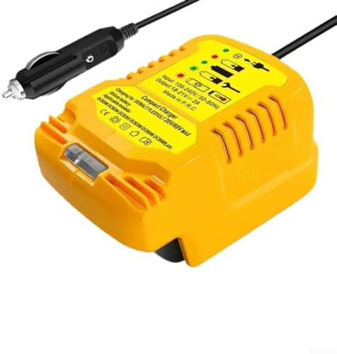 Hasaller Lithium Battery Automatic Charger 18V 20V Portable Car Adapter Tool 18V 20V Lithium Battery Car Charger Adapter Portable Tool for DEWALT with LED Indicator(Yellow)