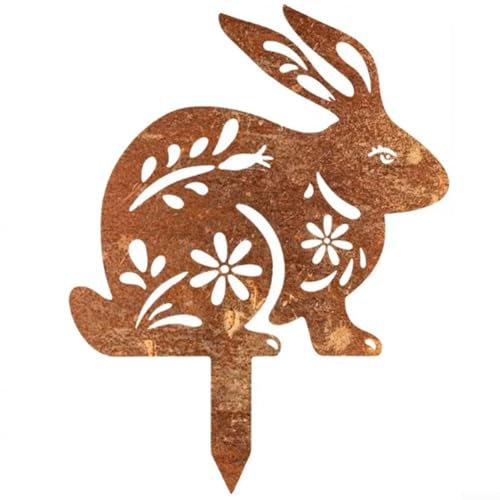 FACAIIO Rustikale Metall Osterdekoration Häschen Form Garten Ornament für Ostern Außendekoration Plug-in Landschaft (A)