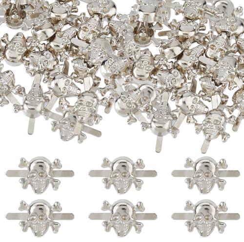 SUPERFINDINGS 20 Stück Totenkopfnieten Legierung Totenkopfverschluss Ghost Brads Dekorative Nieten Für Taschen Gürtel Jacken Hüte Lederhandwerk Ersatzzubehör (Platin) 11.5x22x7mm
