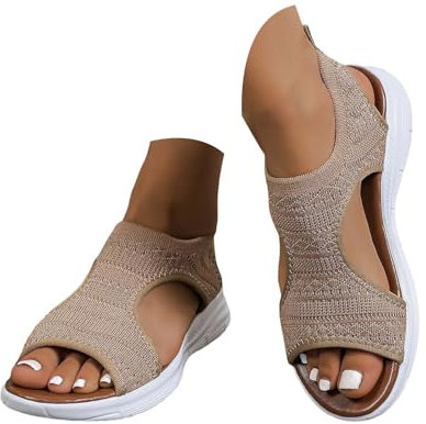 riou Sandalias Deportivas ortopédicas para Mujer Moda Zapatos con Punta Abierta Cuña Lavable de Verano Sandalia para Caminar, Caqui, 37