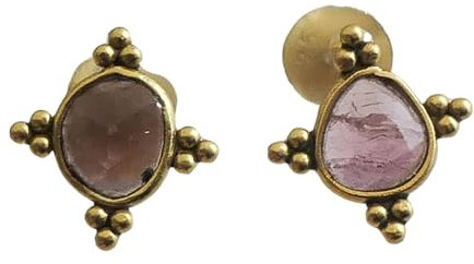 Ohrstecker aus vergoldetem Sterlingsilber mit Rosa Turmalin - Natürlicher Edelstein - Geburtstagsgeschenk - Handgefertigte Geschenkideen für Frauen Ohrringe