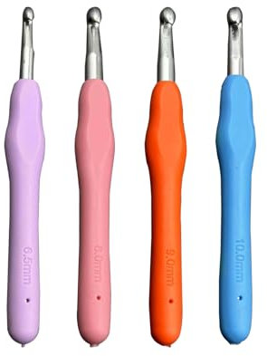 Nurila 4 Stück Häkelnadeln, 6.5mm 8.0mm 9.0mm 10.0mm Häkelnadel Set, Ergonomische Häkelnadel mit Bunte Silikongriff, Crochet Hook Set für Anfänger und Häkelliebhaber, Geeignet für DIY Schals, Pullover