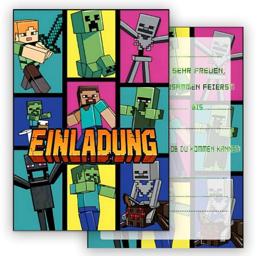 ZELAITE 12x Gaming EINLADUNGSKARTEN KINDERGEBURTSTAG Junge Mädchen, Partyeinladungen, die Gamer PARTY Karten sind die Gamer EINLADUNG für Jungen Mädchen Kinder, inklusive 12 Umschlägen (A)