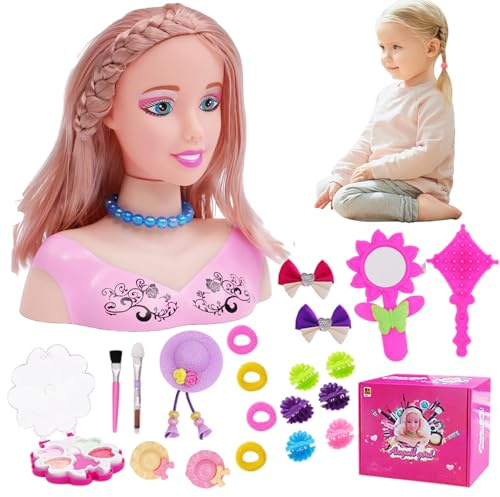 Pesoncarl Cabeza de muñeca para Peinado 35pcs/Set Simulated Styling Head Doll para niños Imaginativos y Maquillaje Aprendizaje Fewend Juguetes Play For Girls, Regals for Girls, Set 2, Toys