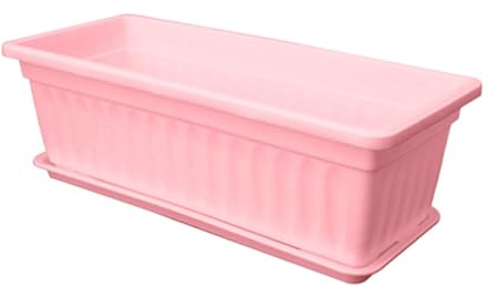 Poo4kark Pflanzkasten aus Kunststoff, Rechteckiger Tisch-Blumentopf Mit Löchern und Tablett, Pflanzgefäß Dekoration Fensterpflanzen Balkon-Fensterbank-Pflanzer (Pink, 43X19X14CM)