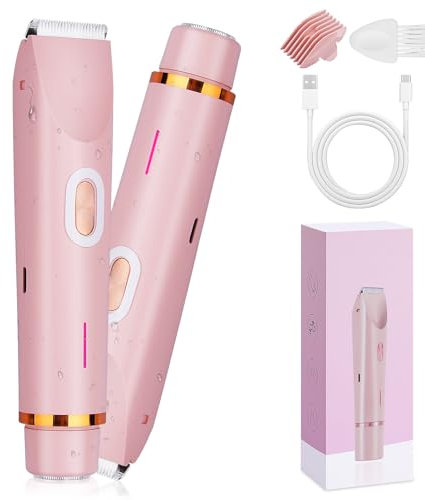 Henakmsl Intimrasierer für Frauen, 2 in 1 Dual Head Elektrischer Rasierer Damen für Gesicht Lippe Unterarm Beine Achselhöhlen Bikini, USB-Ladung Nass/Trocken Wasserdicht