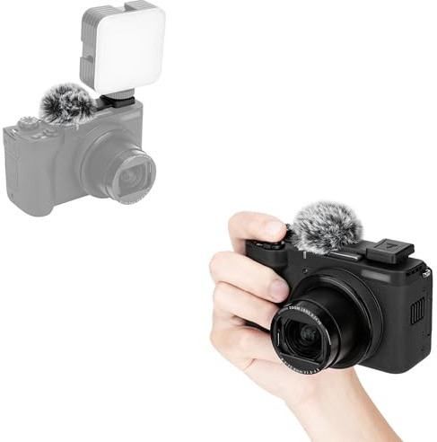 JJC Cold Shoe Wind Muff Compatible with Canon PowerShot V1 Vlog Camera | Windproof Furry Windscreen, Cold Shoe Adapter, Noise Reduction, Vlog Accessory, Compact