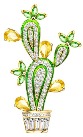 Unimooie Kaktus Topf Brosche Damen Vergoldet Mit Grünen Gelben Zirkonia Steinen Vintage Design Naturinspirierte Brosche Geschenk Für Frauen Mutter Festliche Accessoires