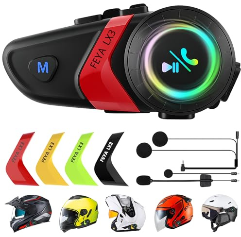FEYA Motorcycle Helmet Speakers - Super Long Battery Life Motorbike Headset | Single Use Headset with Soft/Hard Mic,IPX6 Automatic Answer/Music Control/Intelligent Noise/Wake up Siri - LX3