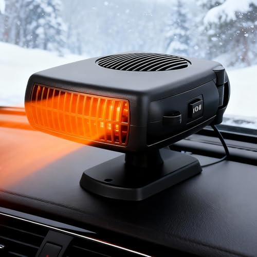 nnOuOnn Car Heater 12V, 2026 Portable Car Heaters That Plug Into Cigarette, 2-In-1 Plug In Cars Heating Fan and Defroster, Windshield Demister with Ergonomic Handle for Winter