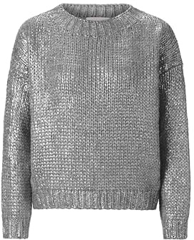 rich&royal Glänzender Grobstrick Damen Pullover Silberfinish 2510-181