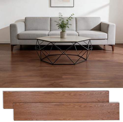 Floor Tiles Self Adhesive, 36Pcs/5.02㎡ Vinyl Flooring, Wood Effect Peel and Stick Floor Tiles, Waterproof Self Adhesive Flooring 2 mm Thick for Bedroom Living Room Kitchen Bathroom Office (Dark Brown)
