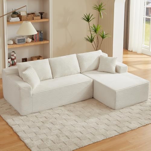 Anwick Ecksofa L-förmig mit Schlaffunktion, Modulares 3-Sitzer mit Chaiselongue Links, Cordbezug, Tiefe Sitzfläche, Montagefrei 252 x 163 cm