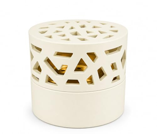 Bruciatore di incenso Bakhoor moderno in resina con coperchio, decorativo, rotondo, per Oud, Bakhoor e resina, bianco, nero o marrone, porta carbone con design ritagliato, idea regalo e decorazione
