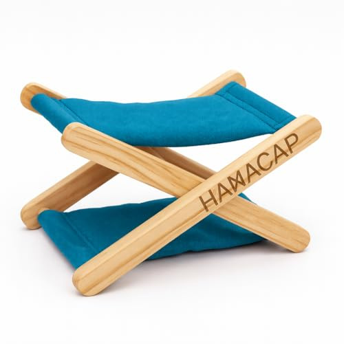 HAMACAP - Reposacabezas de Playa Plegable de Madera, Ligero y Portátil (Mediterranean/Azul)