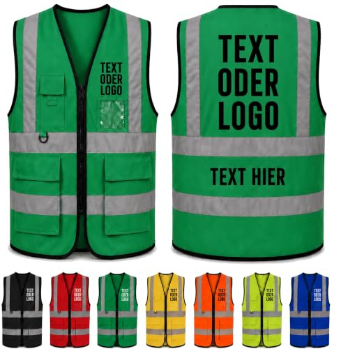 Cainor Warnweste personalisierbar mit Logo, Motiv und Text | 3 Druckbereiche: linke Brust und oberer Rücken für Text, Motiv oder Logo; zwischen Reflexstreifen nur Text; M–XXL, 7 Farben