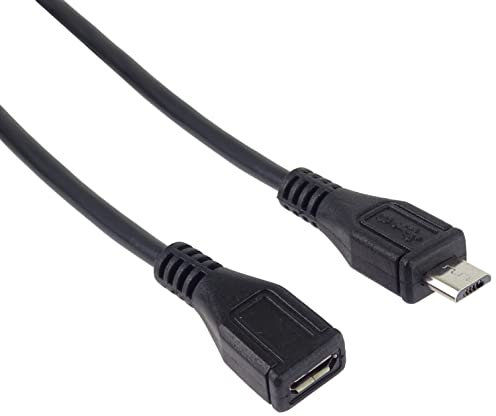 PremiumCord Micro USB Extension Cable 3 m USB Micro B Female to Micro B Male USB 2.0 High Speed Data Cable 2x Shielded AWG28 Black Length 3 m