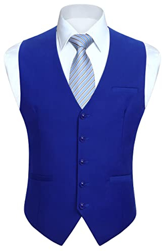 Enlision Gilet de mariage en coton a manches courtes pour hommes en coton Bleu royal