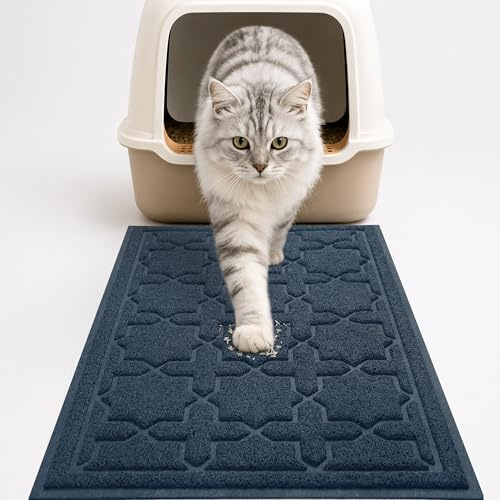 Yimobra Katzenstreu Matte, 90 x 60 cm, wasserdichte Katzenklomatte rutschfest Katzenklo Unterleger Matte, Einfache Reinigung Katzenklo Vorleger, Dunkelblau | PVC-Klo Matte mit rutschfester Unterseite, leicht zu reinigende Oberfläche und Streukontrolle für sauberere Böden