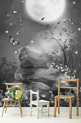 Vlies Tapete Poster Fototapete Fantasy Landschaft blau türkis Farbe schwarz weiß, Größe 80 x 100 cm