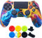 9CDeer 1 x Silicona Transferir Impresión Protector Cubrir Piel + 6 Apretones de Pulgar y Tapones a Prueba de Polvo para PS4/Slim/Pro Arco Iris