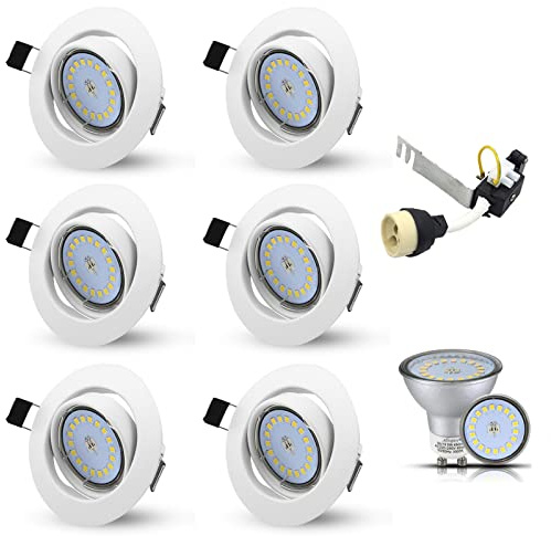 Allesgute 6X 5W Deckeneinbauleuchten 30° Neigbar GU10 Downlight 3000K | Runde weiße LED-Deckenleuchte, 240 V, warmweiß, Ausschnitt Ø68-80 mm