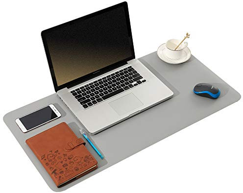 ARNTY Schreibtischunterlage Leder,Groß Laptop Tischunterlage Schreibtisch Unterlage,Ultradünnes Schreibtischmatte aus PU-Leder,Desk Mat für Büro-oder Heimbereich (Grau&Hellgrau, 60 * 35cm)