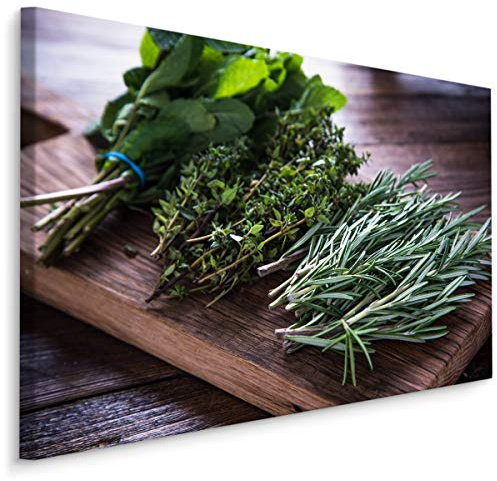 Muralo Leinwandbilder 30x20 Gewürze Pflanzen Natur Leinwand Wandbild Kunstdruck Kräuter Blätter Grün Strauß Schlafzimmer Wohnzimmer Wanddekoration Design XXL 805 Br. 30 cm x Hö. 20 cm