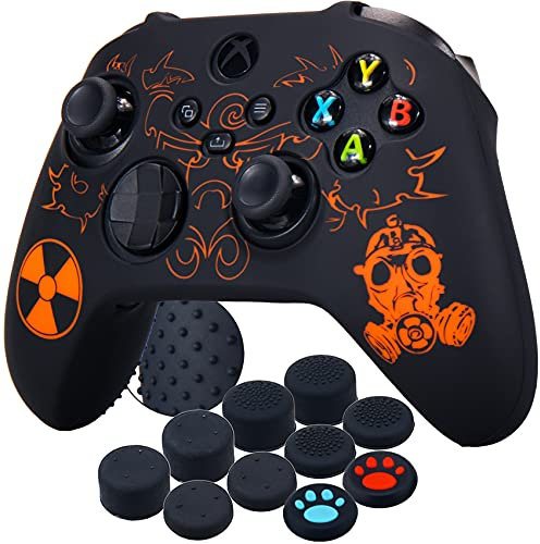 YoRHa Custodia in Silicone Cover Skin Intaglio Laser per Xbox Series X/S Controller (Arancio di Radiazione) x 1 con Copri levette Analogiche x 10