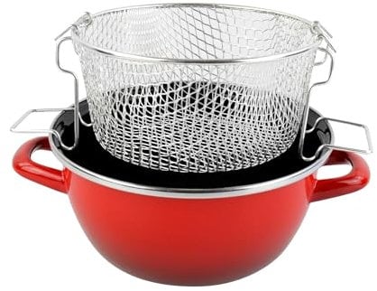 MAGEFESA Friteuse Sfumato-New 20Ø en acier vitrifié avec extérieur dégradé rouge. Revêtement intérieur antiadhésif noir bicouche. Convient pour tous les types de feux, notamment à induction.
