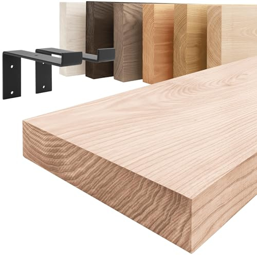 LAMO Manufaktur Holzregal mit schwarzen Z-förmigen Halterungen | Wand Regal 60cm breit für Badezimmer, Flur, Küche im Industrial-Stil | Farbe: Roh, Kante: gerade | Massivholz, Vintage-Charakter