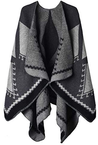 Winter Warme Poncho Schal Wrap - Herbst Open Front Cape Winddichte Strick Wolle Mantel Decke Kap-Schal Übergroße Winterdecke Reversible Dicke Cardigan Coat für Frau Mädchen Festliche Geschenke