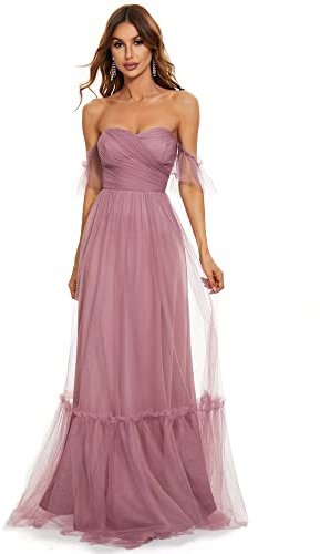 Ever-Pretty Vestiti da Damigella dalla Spalla Stile Impero Linea ad A Tulle Lunghezza del Piano da Donna Orchidea 42EU