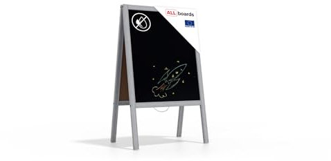 ALLboards Kundenstopper mit Silber, lackiertem Holzrahmen 100x60cm, Werbetafel, Gehwegaufsteller, Aufsteller, Straßenreiter, Kreide