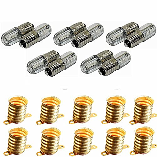10x E10 6V / 12V LAMPENFASSUNG + Glühlampe/LED Lampe Fassung Kabel Sockel (12V - Fassung ohne Kabel, LED 303 - warmweiß)