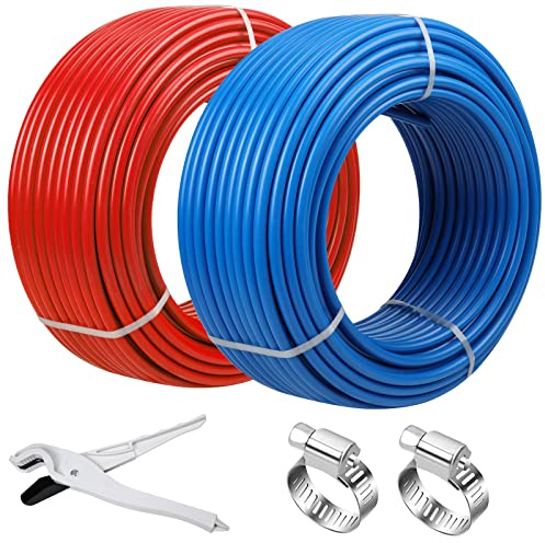 PEX-Rohr, 1,27 cm, 30,5 m, 2 Rollen, PEX-Rohr, EVOH-Pex-B-Rohr, keine Sauerstoffbarriere, langlebig, auslaufsicher, flexibel für Wohnwasserleitungen in Häusern, Pex-Strahlungswärmerschlauch (rot +
