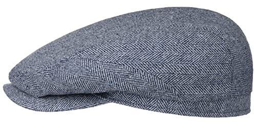 Stetson Belfast Silk Flat Cap Men - Silk Flat Cap - Men's Cap Made in EU - Silk Cap Spring/Summer - Flat Cap (DE/NL/SE/PL, Numeric, 59, White/Blue)