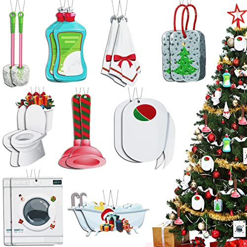 27 Stück Weihnachtsbaum Ornamente Holztoilette Weihnachten Ornament Lustige Kolben Wanne Toilettenpapier Ornament Hängende Dekorationen mit Seil für Weihnachtsbaum Zuhause Kamin Urlaub Party