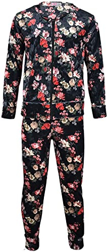 A2Z 4 Kids Girls Floral Velour Tracksuit Zip Jacket Bottom Set 7-13Y | Long Sleeve Elasticated Waist Soft Stretch Two Piece Activewear Outfit
