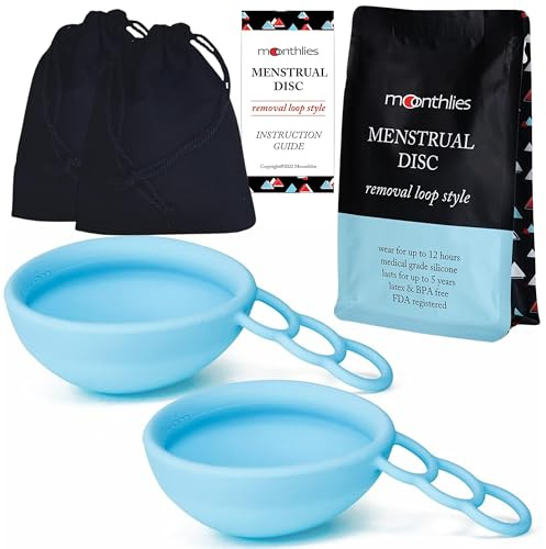MOONTHLIES Reusable Menstrual Disc | Period Disc with Removal Loop Stem | Alternative to Menstrual Cups for Light or Heavy Flows | Eco-Friendly Feminine Hygiene (Combo Set, 1 Small & 1 Medium, Blue)