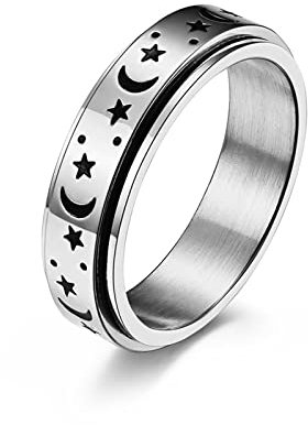 Musihy Ring Edelstahl Damen, Ring für Frauen 60 (19.1) Silberring Stern Mond Schmuck Ringe