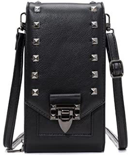 NAOYQ umhängetasche Damen klein Nieten aus Metall Retro Vintage kleine handtaschen zum umhängen Handytasche zum umhängen mit geldbörse Crossbody Tasche Handy mit Kartenfächer Portemonnaie schwarz