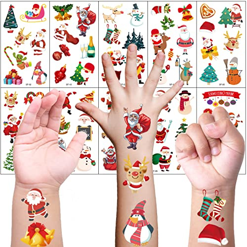 Tattoo Kinder, KEELYY 20 Blatt Weihnachtstattoos Temporäre, Wasserdichte Hautfreundliche Kindertattoos Aufkleber Fake tattoo für Weihnachten Kinder Party