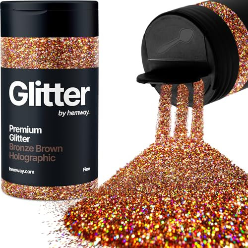 Hemway Premium Glitter Shaker - Bronze Brown Holographic | Fine Metallic Flake Sequins for Resin & Epoxy Crafts | Craft Supplies for Tumblers, Festival, Hair, Face, Body, Eye & Nail Art | 130 g