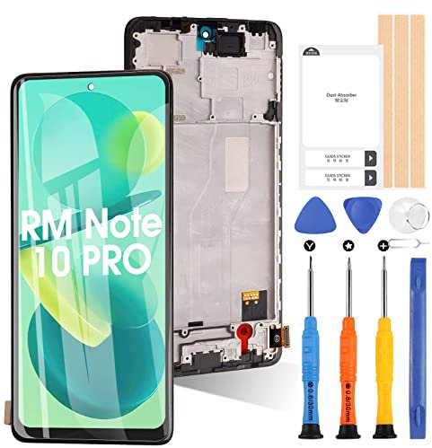 ARSSLY Pantalla para Xiaomi Redmi Note 10 PRO M2101K6G M2101K6R 6.67 Pantalla LCD táctil digitalizador reemplazo grupo vidrio con herramientas (negro con marco)