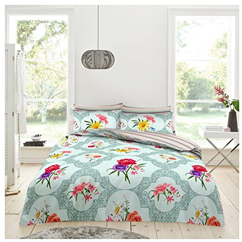 Lions Complete Bedding Set - Flower Printed Duvets Cover with Matching Pillowcase, Ultra Soft Reversible Poly Cotton Quilt Covers for Girls Women, Single Double King (Carmen, King)