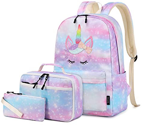 Imyth Backpack for Teen Girls School Gift Bookbag Lunch Box Pencil Bag 3 in 1 Set, Light Blue, L, School
