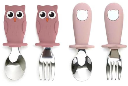Set couvert bebe enfant repas diversification alimentaire bébé-Lot 4 fourchette enfant cuillere bebe 1er age apprentissage dme montessori-vaisselle anti etouffement silicone-cadeau naissance 10 mois