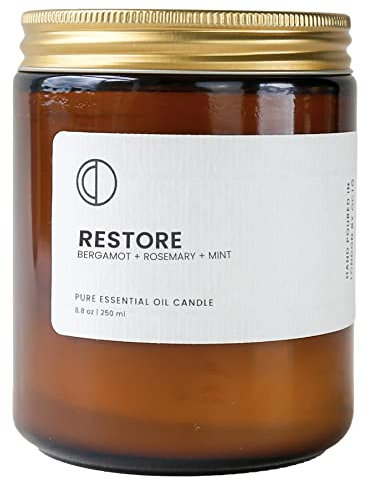OCTŌ Restore Bergamotte + Rosmarin + Minze | Duftkerze Hergestellt mit ätherischen Ölen und Sojawachs. 250 ml