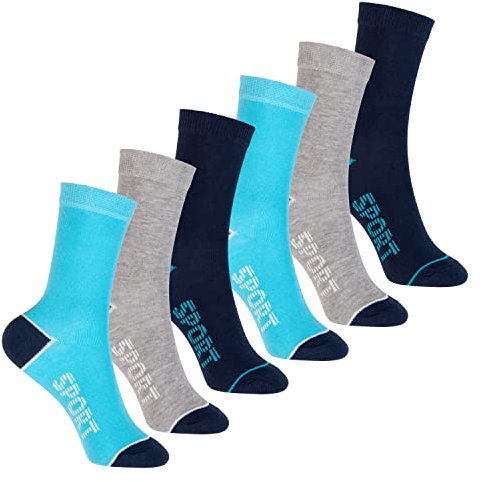 Footstar Bunte Baumwoll Socken für Kinder (6er Pack) Blau-Grau Mix 27-30